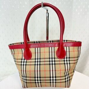Authentic Burberrys Red trim leather Beige nova check Women's top handle